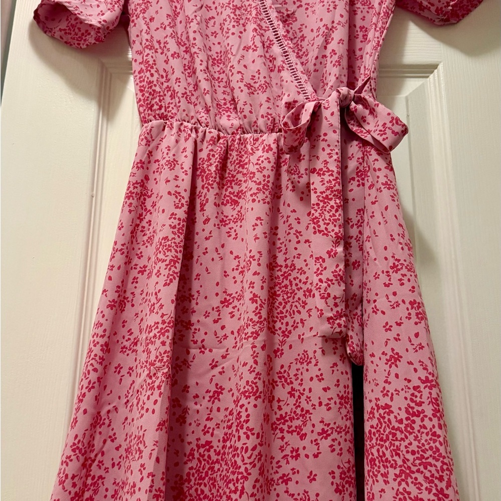 Elegant Pink Floral Wrap Dress
